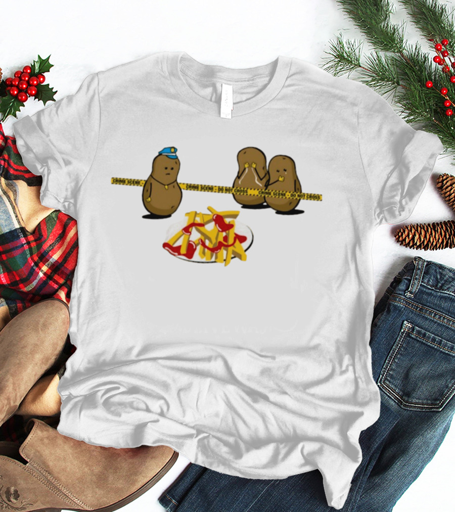 Crime Scene Do Not Cross Potato Fries Funny Cartoon Mash Up T-Shirt