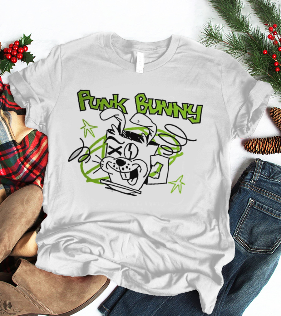Punk Bunny Coffee Green Day Style Spiral Stars T-Shirt