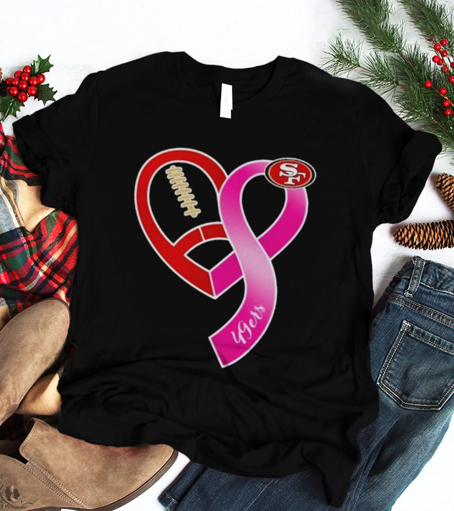 San Francisco 49ers Pink Ribbon Heart Breast Cancer Awareness 2026 T-Shirt