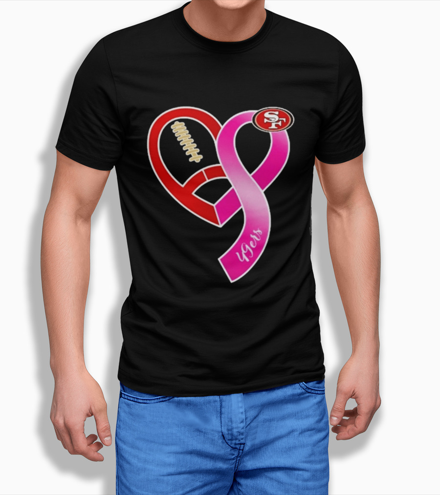 San Francisco 49ers Pink Ribbon Heart Breast Cancer Awareness 2026 T-Shirt
