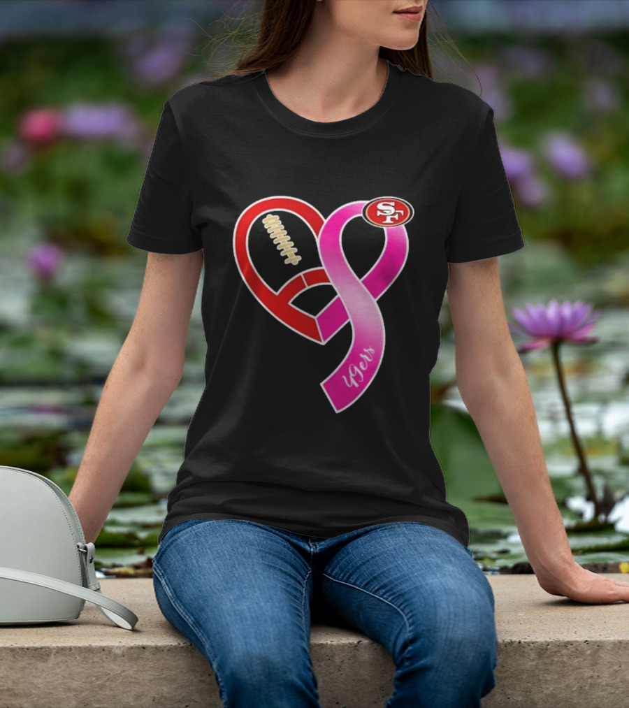 San Francisco 49ers Pink Ribbon Heart Breast Cancer Awareness 2026 T-Shirt