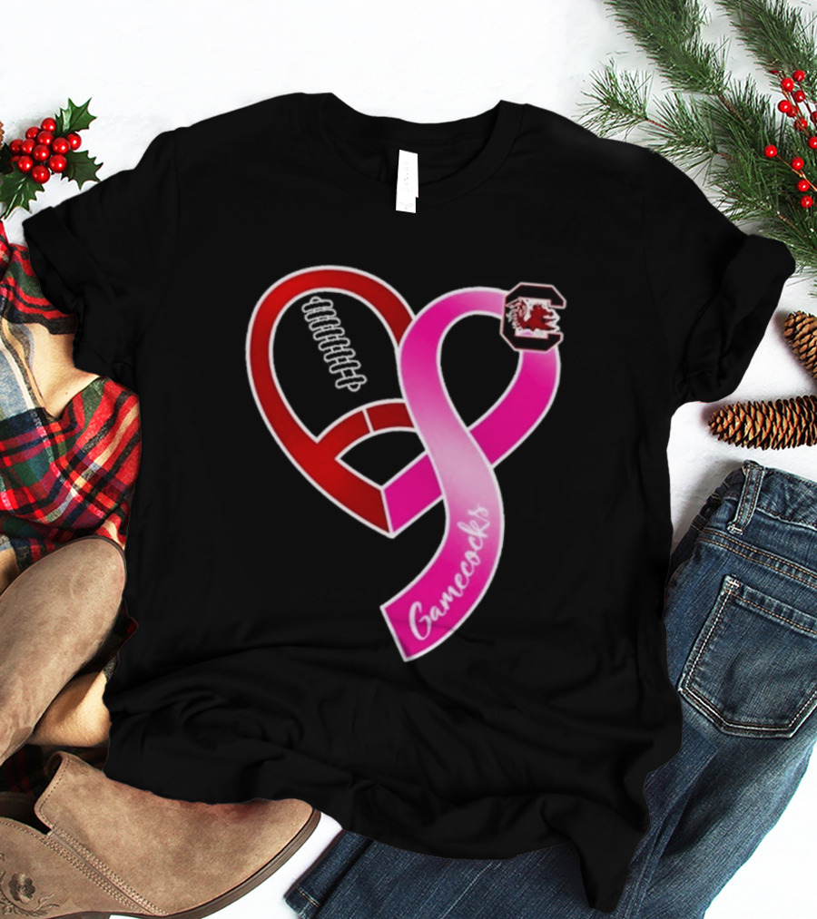 South Carolina Gamecocks Breast Cancer Awareness Ribbon Heart 2026 T-Shirt