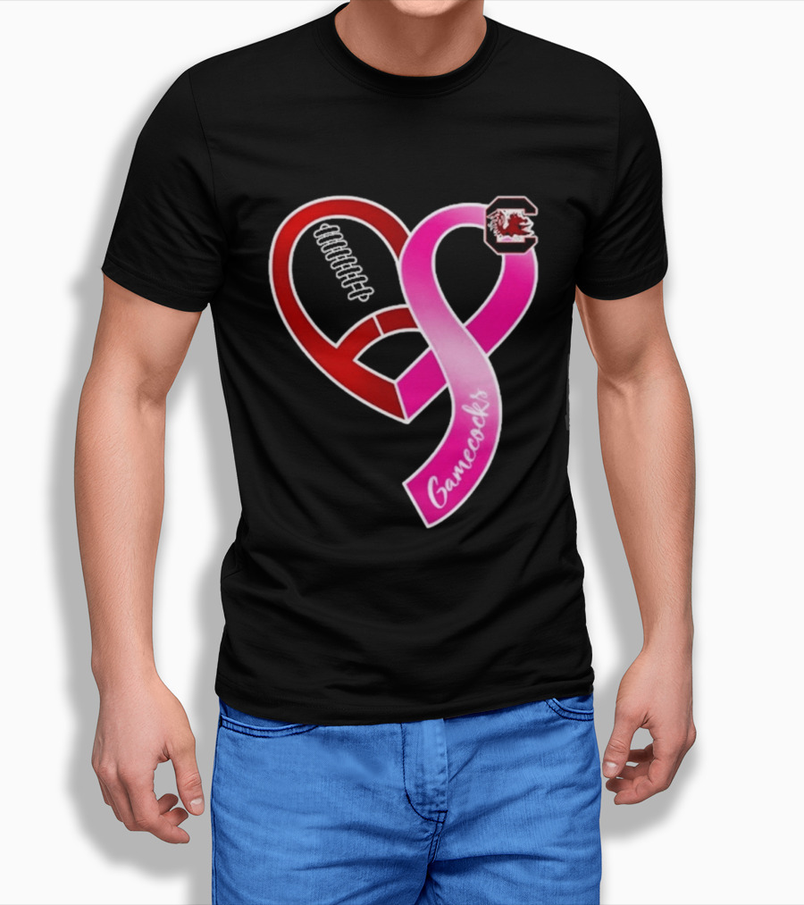 South Carolina Gamecocks Breast Cancer Awareness Ribbon Heart 2026 T-Shirt