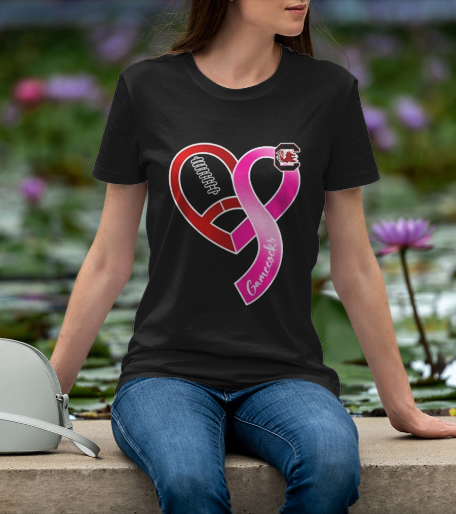 South Carolina Gamecocks Breast Cancer Awareness Ribbon Heart 2026 T-Shirt