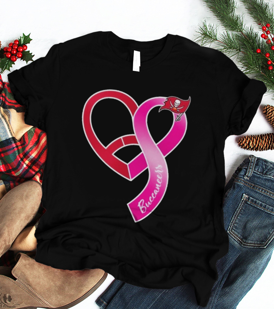 Tampa Bay Buccaneers Heart Ribbon Breast Cancer Awareness 2026 Flag T-Shirt