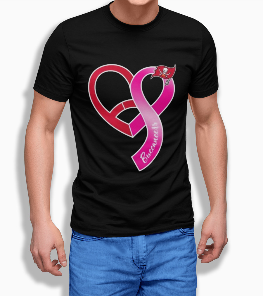 Tampa Bay Buccaneers Heart Ribbon Breast Cancer Awareness 2026 Flag T-Shirt
