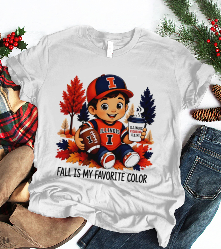 Illinois Fighting Illini Fall Is My Favorite Color Football Kid T-Shirt