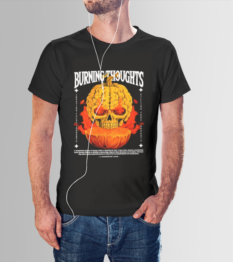 Burning Thoughts Halloween Skull Pumpkin Fire Poem T-Shirt