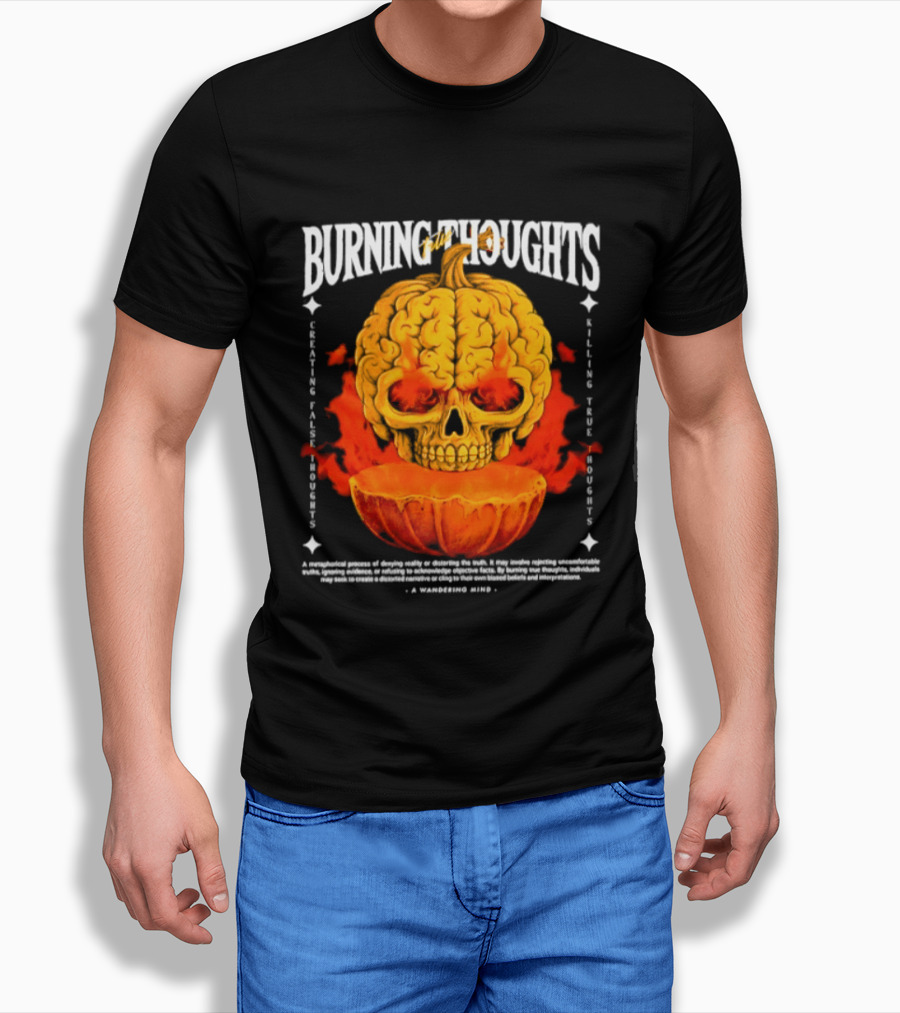 Burning Thoughts Halloween Skull Pumpkin Fire Poem T-Shirt