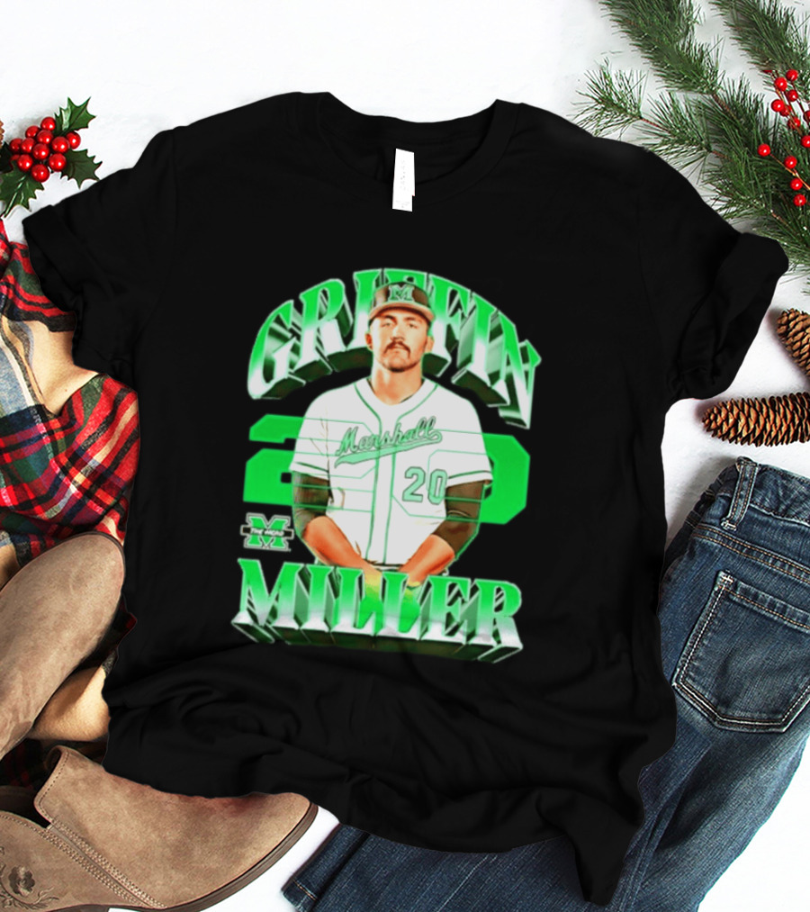 Marshall Thundering Herd NCAA Baseball Griffin Miller 20 Player Image T-Shirt