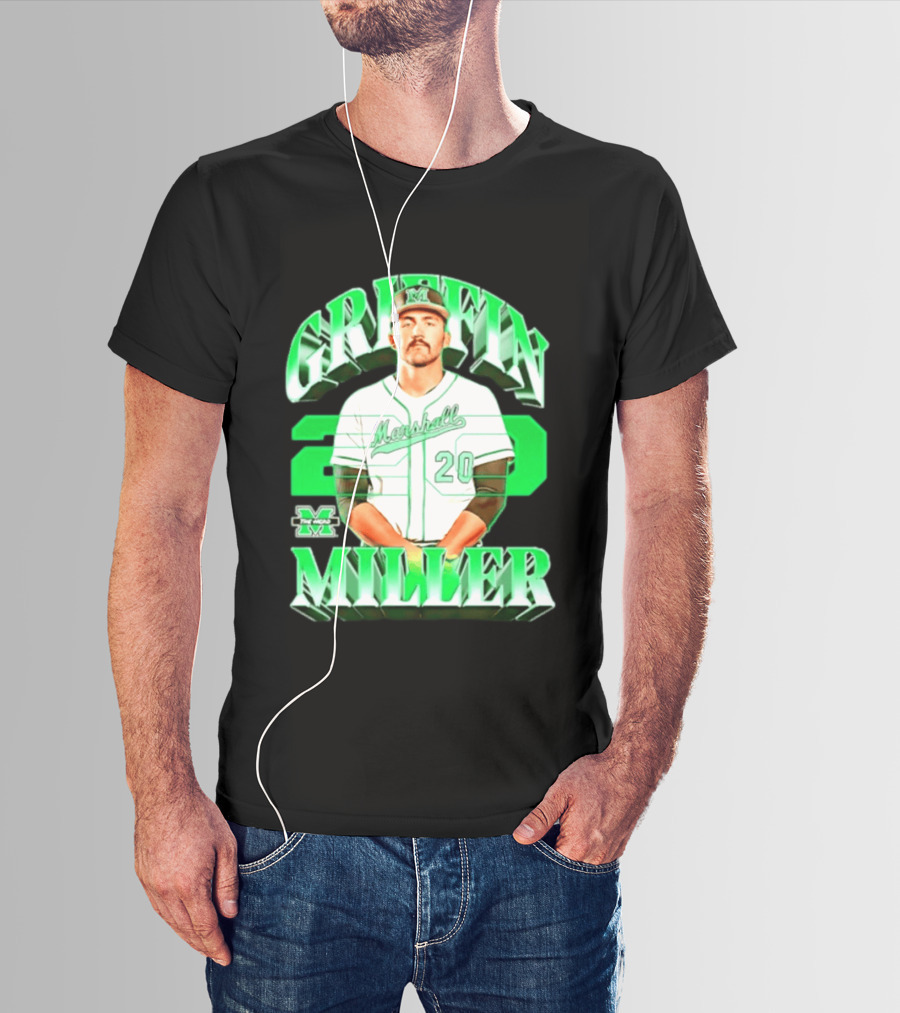 Marshall Thundering Herd NCAA Baseball Griffin Miller 20 Player Image T-Shirt