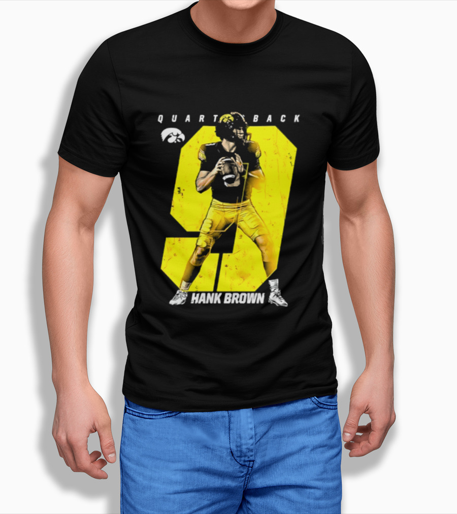 Hank Brown 9 Iowa Hawkeyes NCAA Football Quarterback Player Number T-Shirt