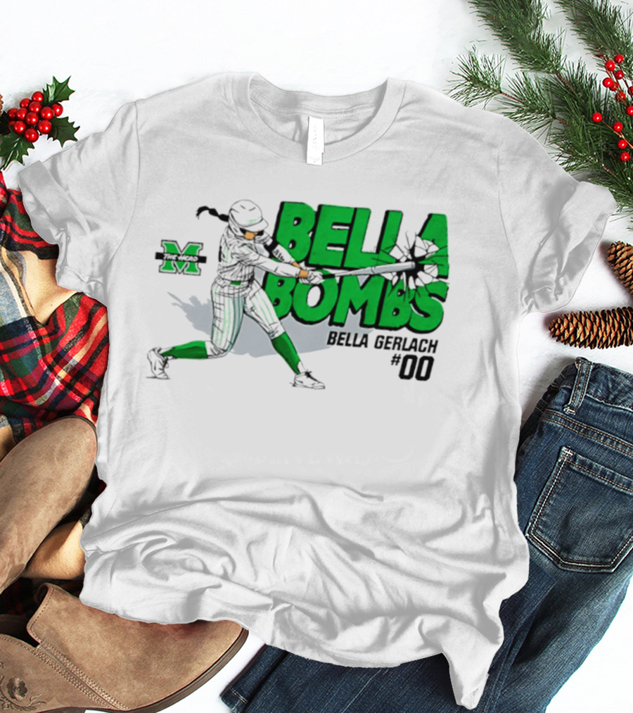 Marshall Thundering Herd Bella Bombs Bella Gerlach #00 NCAA Softball T-Shirt