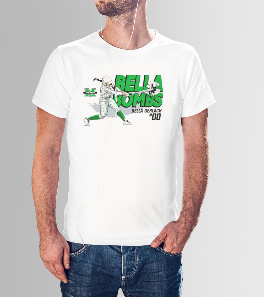 Marshall Thundering Herd Bella Bombs Bella Gerlach #00 NCAA Softball T-Shirt