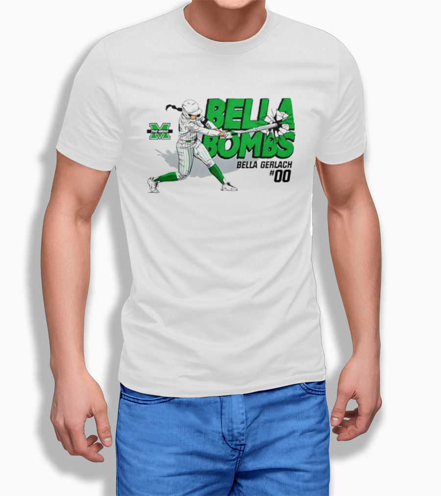 Marshall Thundering Herd Bella Bombs Bella Gerlach #00 NCAA Softball T-Shirt