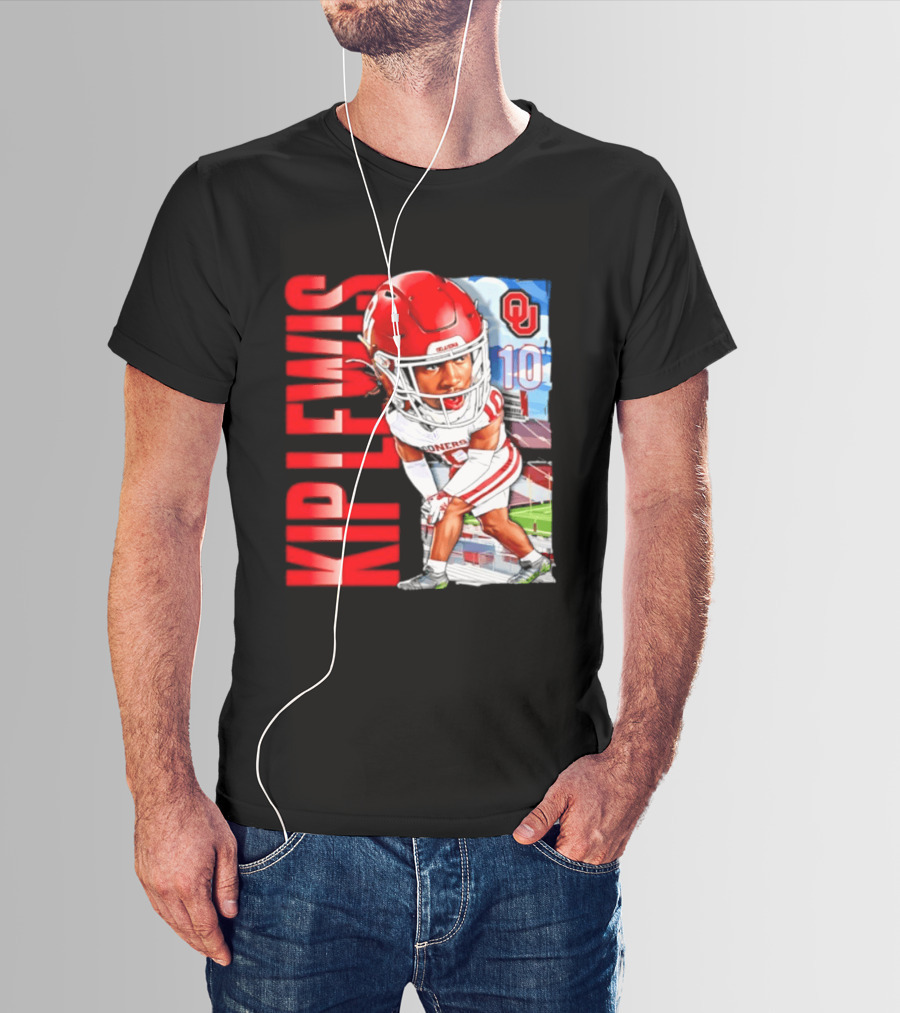 Kip Lewis 10 Oklahoma Sooners NCAA Football Player Caricature T-Shirt