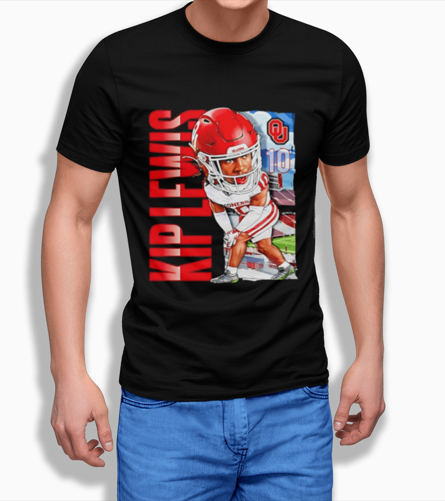 Kip Lewis 10 Oklahoma Sooners NCAA Football Player Caricature T-Shirt