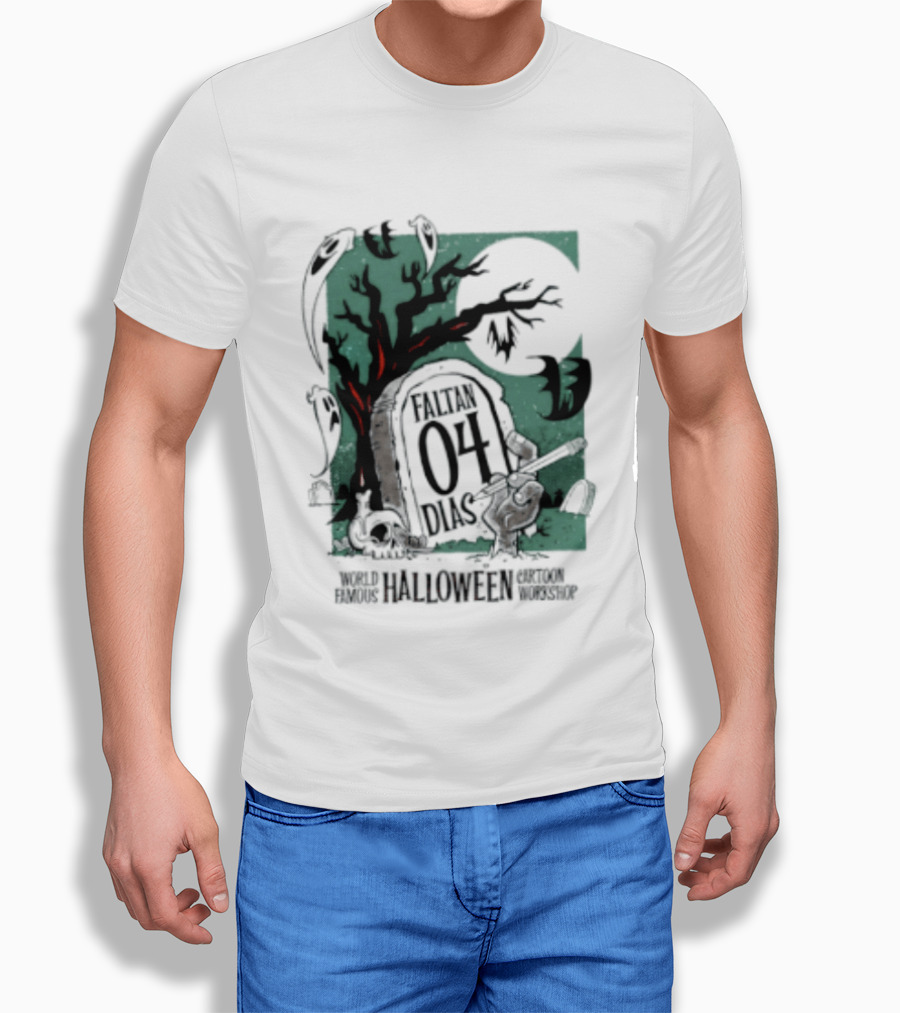 Faltan 04 Dias World Famous Halloween Cartoon Workshop Spooky Tree And Bats T-Shirt