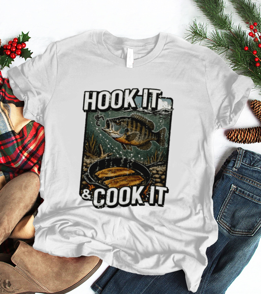 Hook It And Cook It Fishing Panfish Cast Iron Skillet T-Shirt