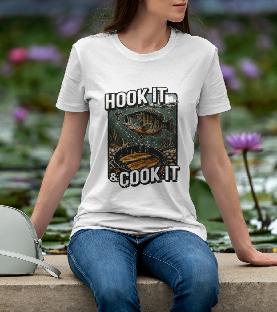 Hook It And Cook It Fishing Panfish Cast Iron Skillet T-Shirt