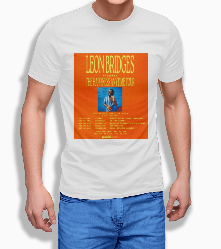 Leon Bridges Presents The Happiness Anytime Tour 2026 With Special Guests Australia Dates T-Shirt