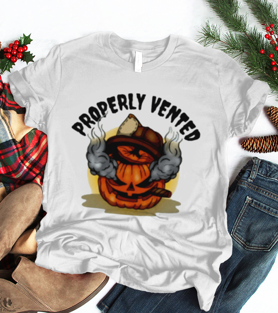 Properly Vented Firefighter Pumpkin Halloween Smoky Jack O' Lantern T-Shirt