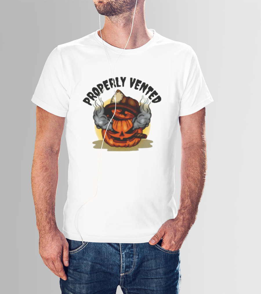Properly Vented Firefighter Pumpkin Halloween Smoky Jack O' Lantern T-Shirt