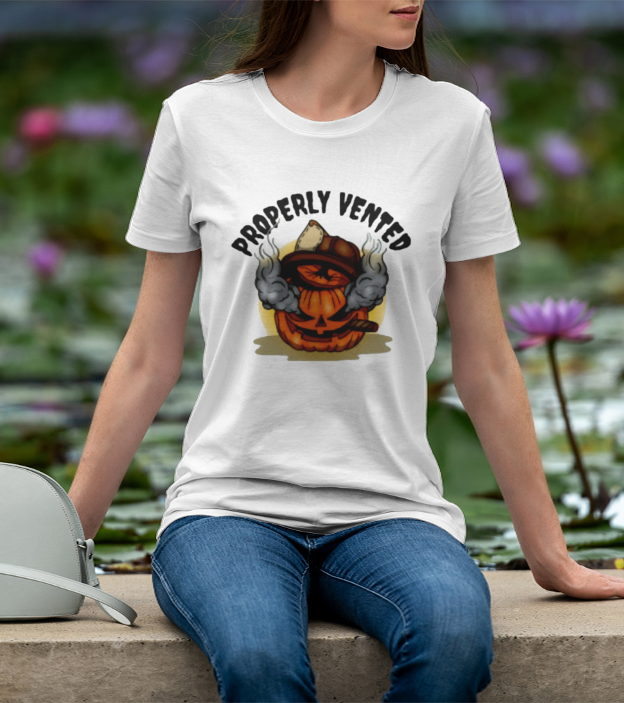 Properly Vented Firefighter Pumpkin Halloween Smoky Jack O' Lantern T-Shirt
