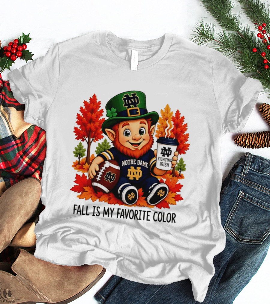 Notre Dame Fighting Irish Leprechaun Fall Is My Favorite Color Football T-Shirt