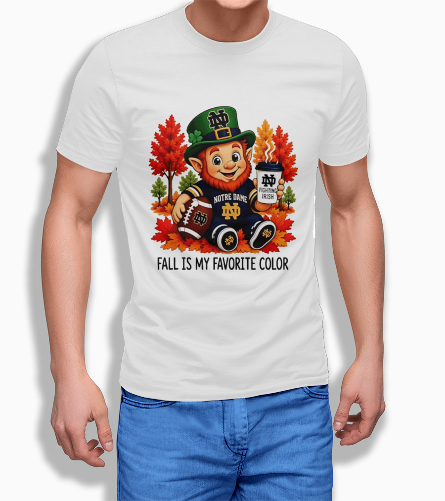 Notre Dame Fighting Irish Leprechaun Fall Is My Favorite Color Football T-Shirt