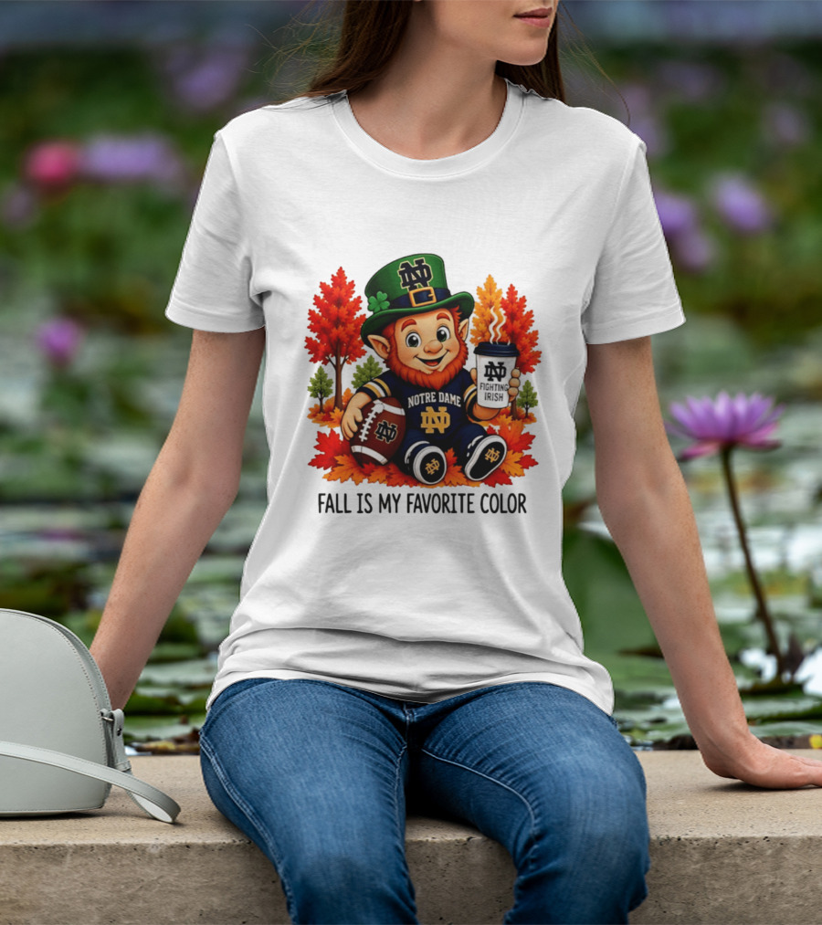 Notre Dame Fighting Irish Leprechaun Fall Is My Favorite Color Football T-Shirt