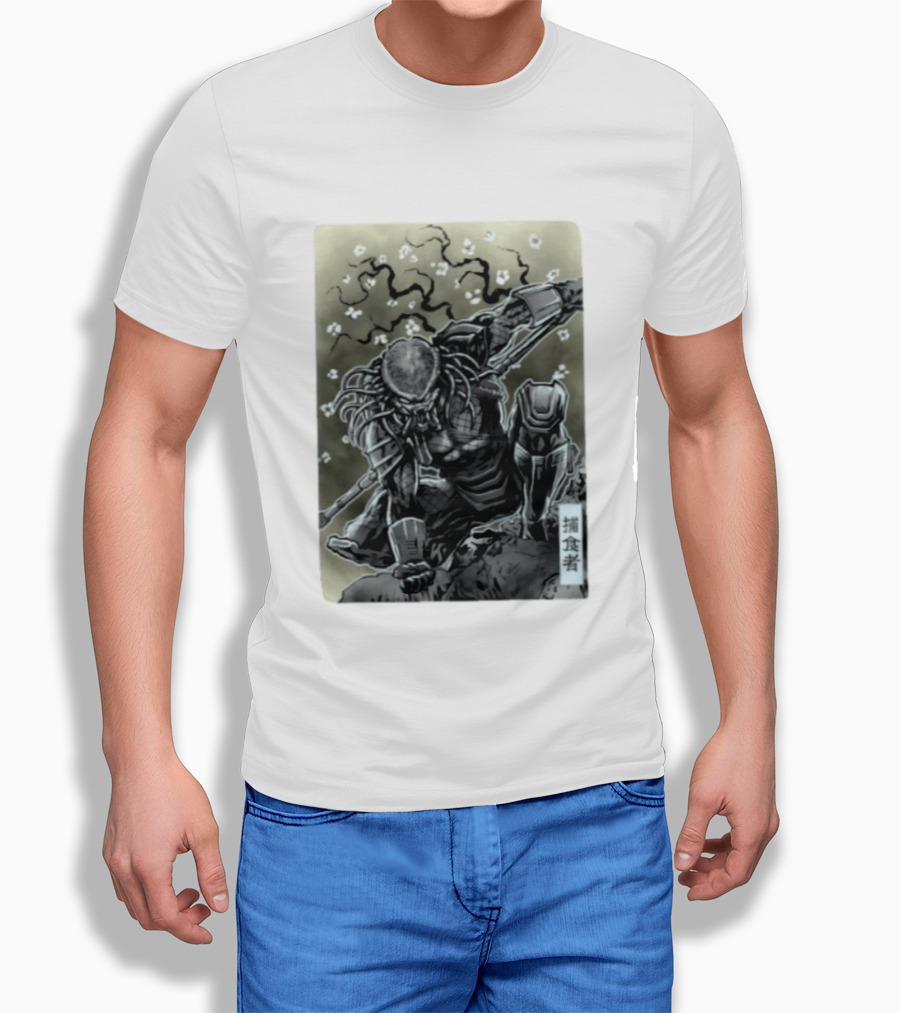 Yautja Samurai Mashup With Cherry Blossoms T-Shirt