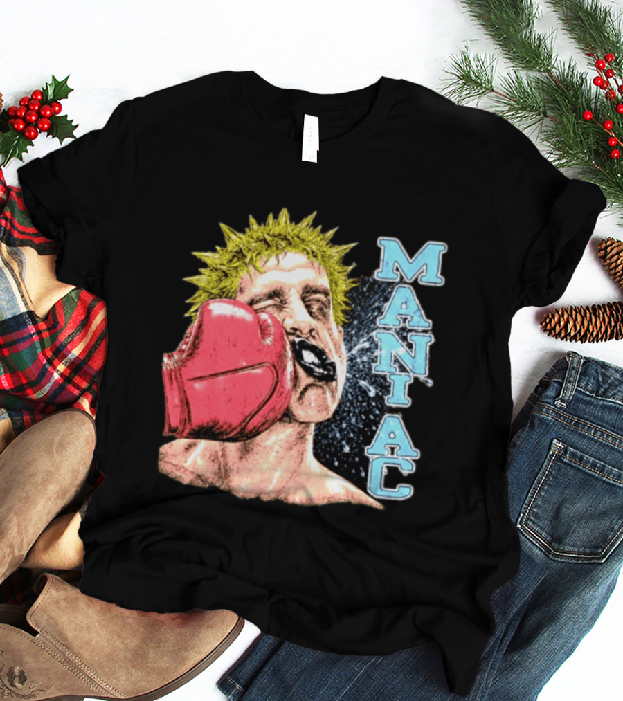 Maniac Boxer Punching Face With Red Glove And Spiky Green Hair T-Shirt