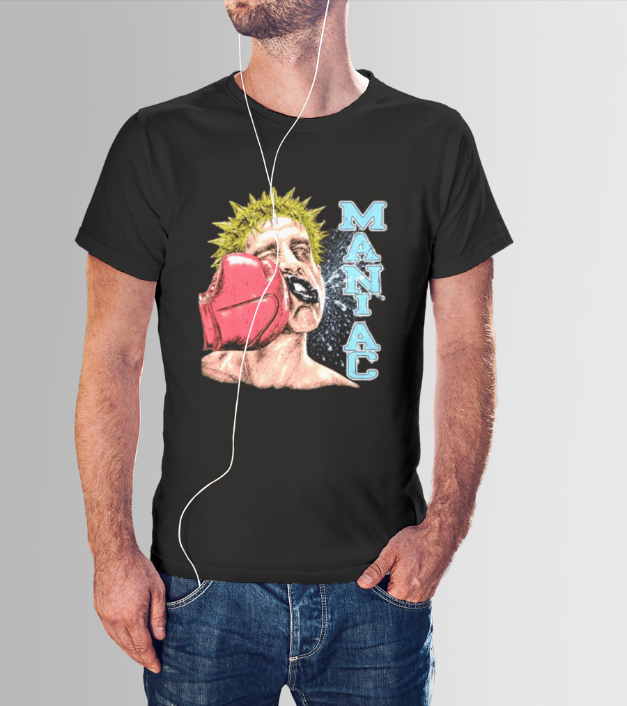 Maniac Boxer Punching Face With Red Glove And Spiky Green Hair T-Shirt