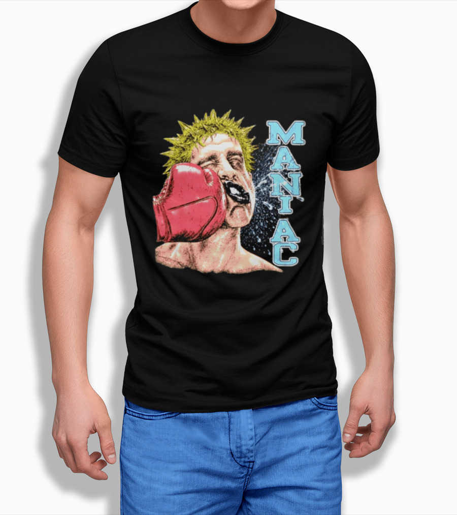 Maniac Boxer Punching Face With Red Glove And Spiky Green Hair T-Shirt