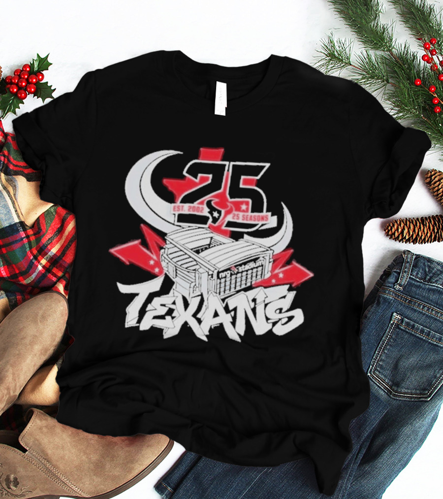 Est 2002 Texans 25 Seasons Stadium Horns Banners T-Shirt