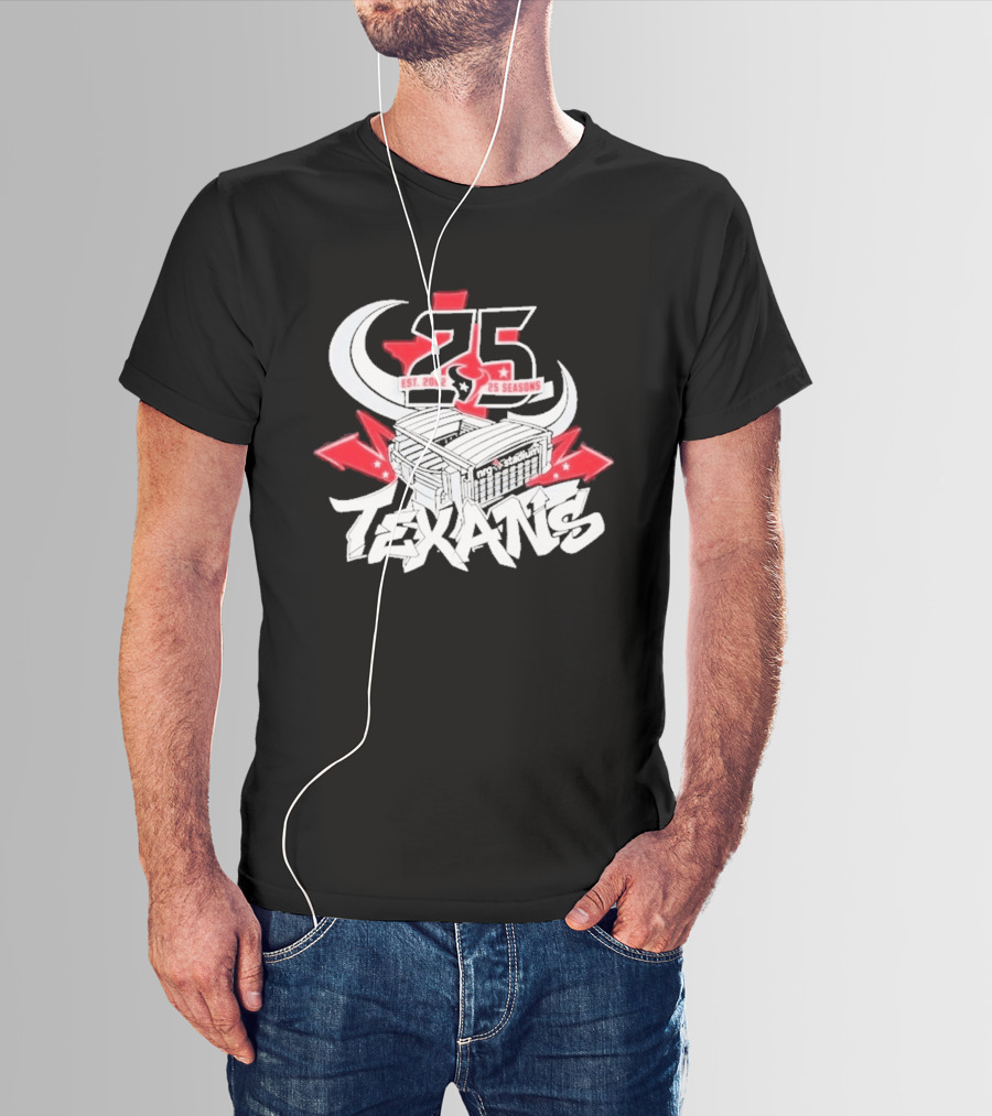 Est 2002 Texans 25 Seasons Stadium Horns Banners T-Shirt
