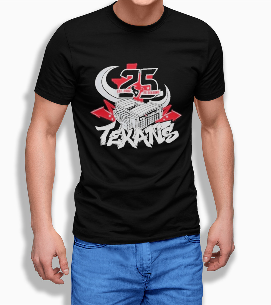 Est 2002 Texans 25 Seasons Stadium Horns Banners T-Shirt