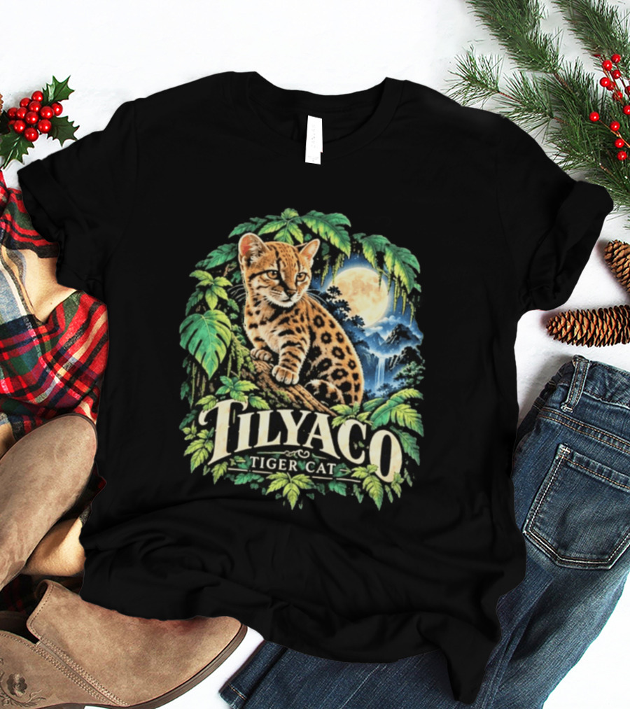 Tilyaco Tiger Cat Jungle Moonlit Scene T-Shirt