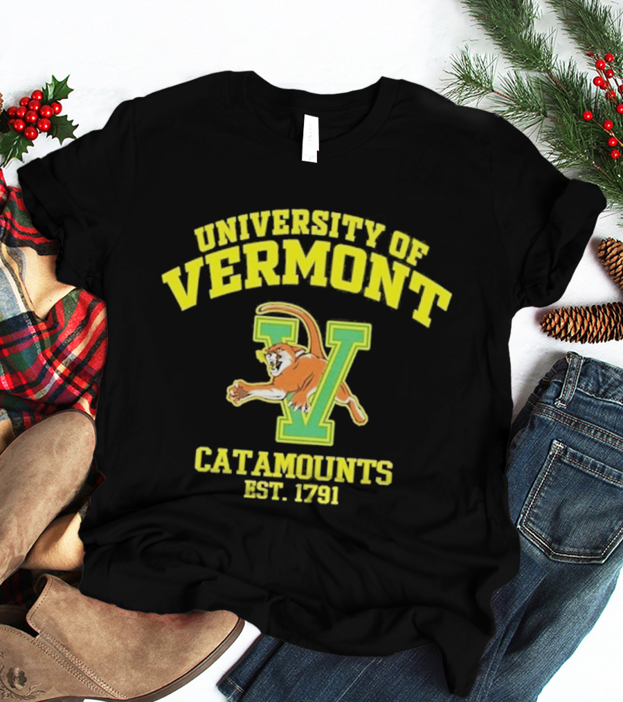 University Of Vermont Catamounts Est 1791 Iconic V Symbol With Panther T-Shirt