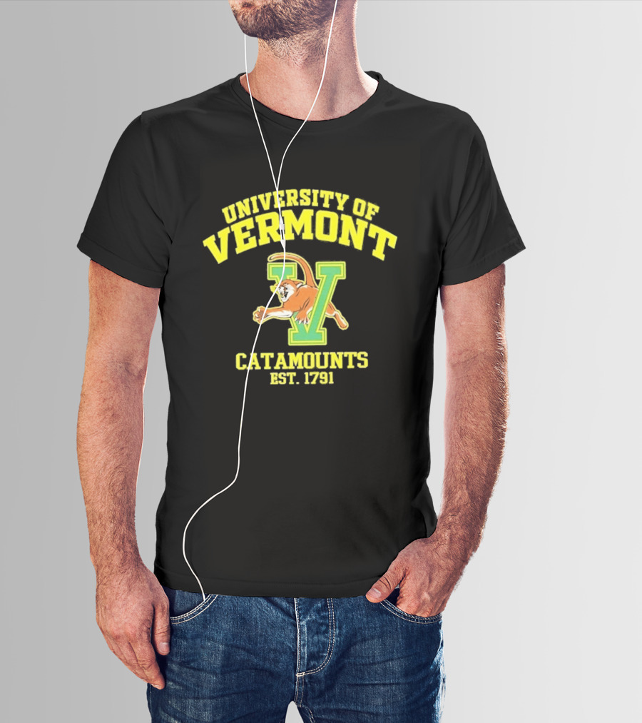 University Of Vermont Catamounts Est 1791 Iconic V Symbol With Panther T-Shirt