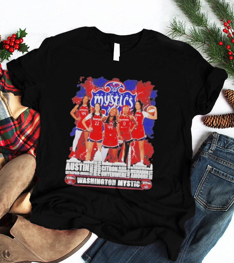 Washington Mystics Roster WNBA Basketball Skyline Austin Littlepage Buggs Poole Citron Onyenwere Amihere Olsen McMahon Amooore T-Shirt