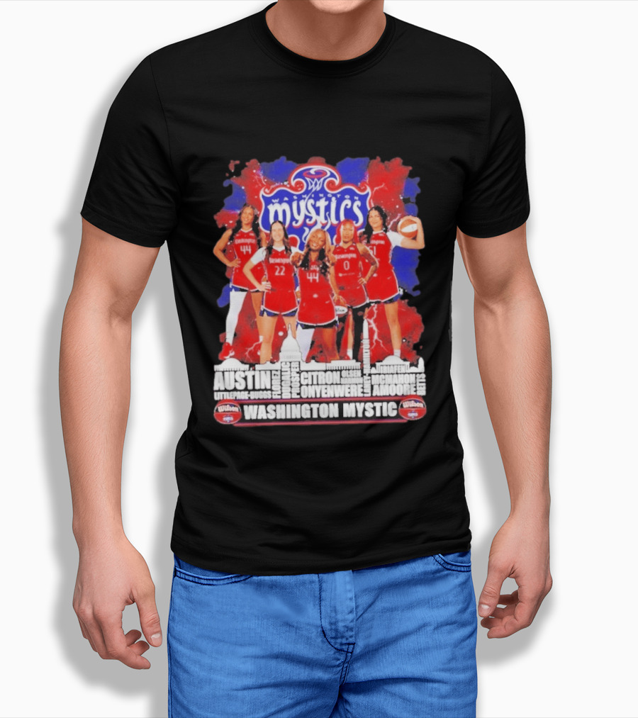 Washington Mystics Roster WNBA Basketball Skyline Austin Littlepage Buggs Poole Citron Onyenwere Amihere Olsen McMahon Amooore T-Shirt