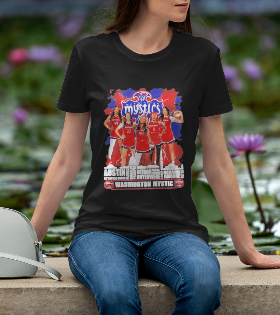 Washington Mystics Roster WNBA Basketball Skyline Austin Littlepage Buggs Poole Citron Onyenwere Amihere Olsen McMahon Amooore T-Shirt