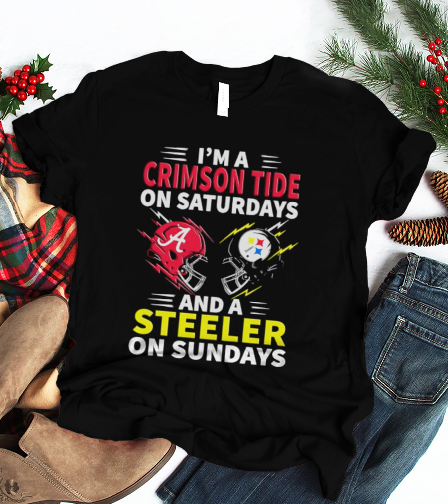 I'm A Crimson Tide On Saturdays And A Steeler On Sundays Football Helmet Fan Gear T-Shirt