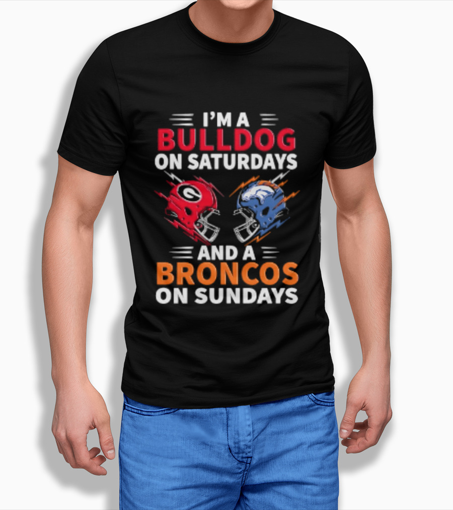 I'm A Bulldog On Saturdays And A Broncos On Sundays Football Helmets T-Shirt