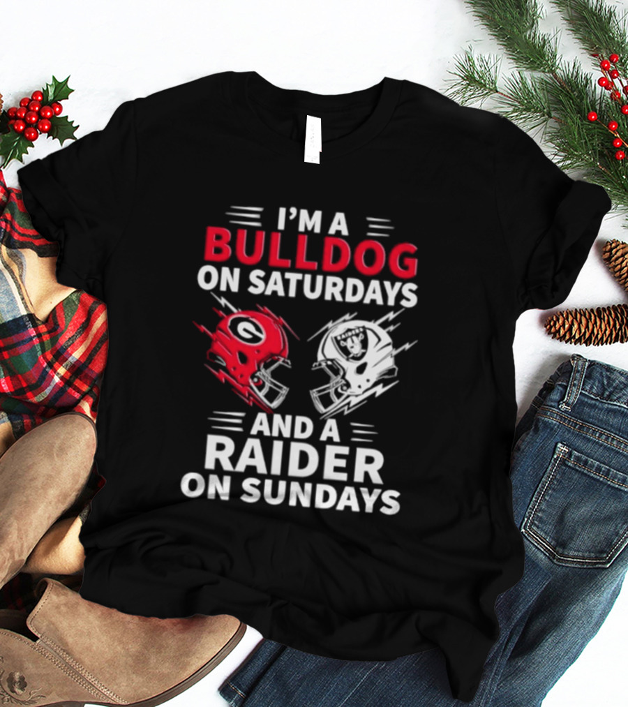 I'm A Bulldog On Saturdays And A Raider On Sundays Helmet Football T-Shirt