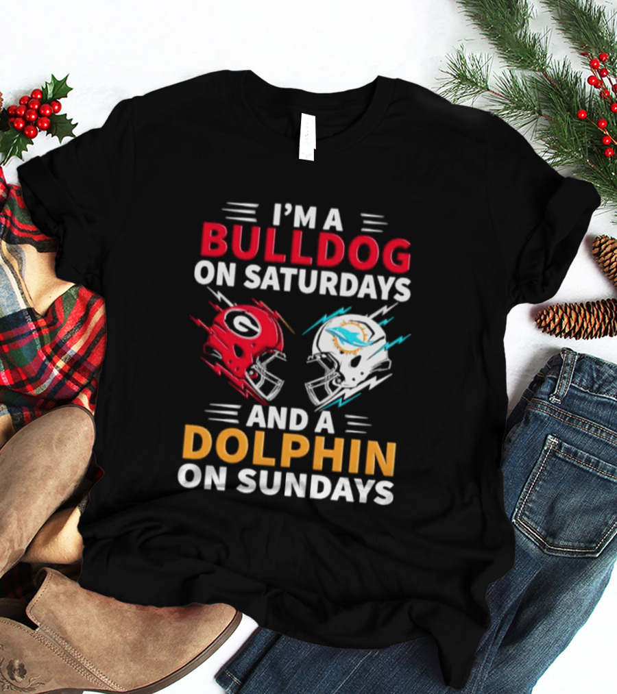 I'm A Bulldog On Saturdays And A Dolphin On Sundays Football Helmets T-Shirt