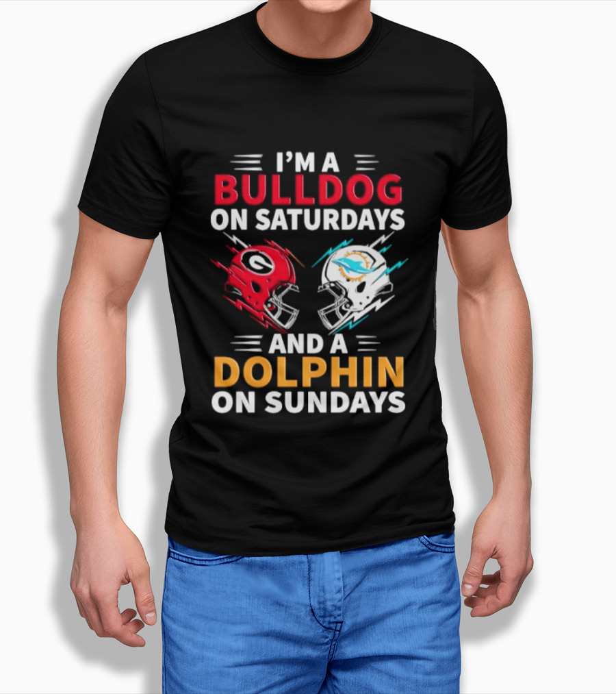 I'm A Bulldog On Saturdays And A Dolphin On Sundays Football Helmets T-Shirt