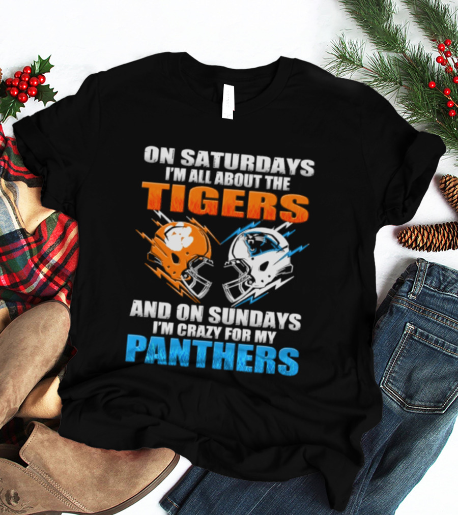 On Saturdays I'm All About The Tigers On Sundays I'm Crazy For My Panthers Football Helmet T-Shirt